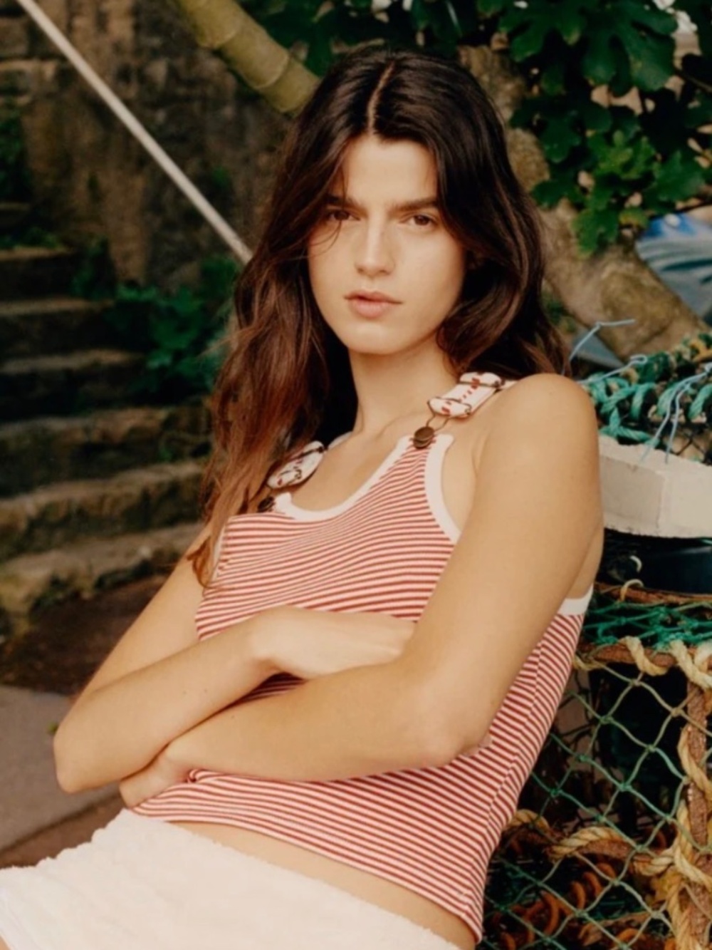 La Veste “Jardinera Tee Shirt” in Striped Orange.